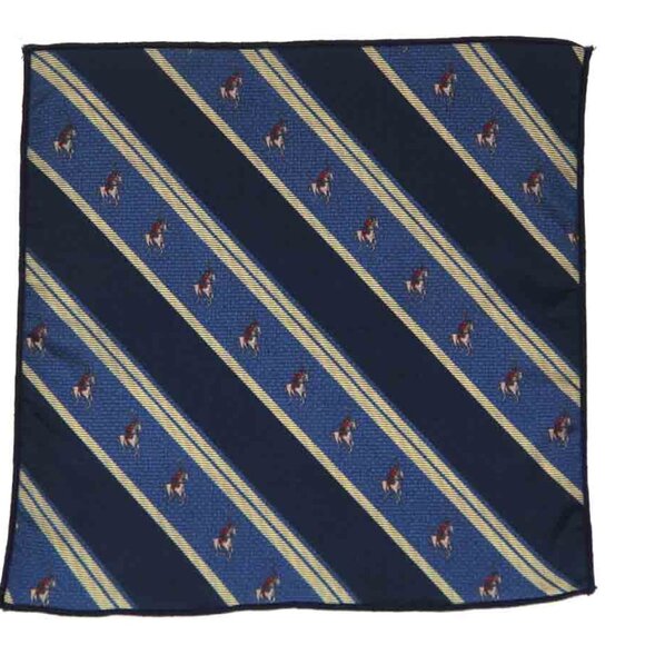 Gascoigne Pocket Square Repp Stripe + Polo Player Pattern Blue Gold Red Men's - Picture 4 of 4